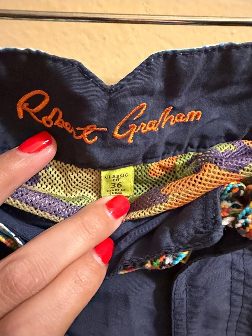 Robert Graham Navy Swim Shorts with Light Blue Floral Trim